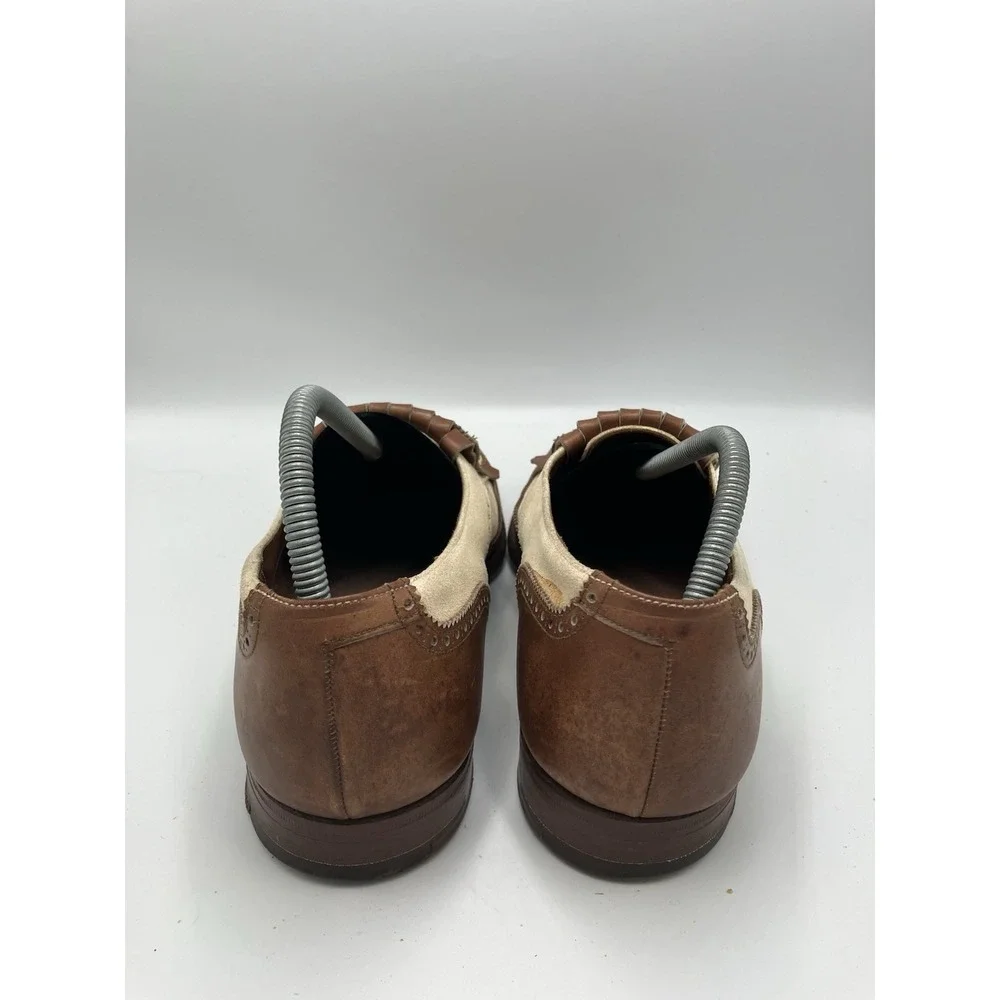 VTG Polo Ralph Lauren Bench Made Leather Shoes England Brown White‎ Size 10.5 D